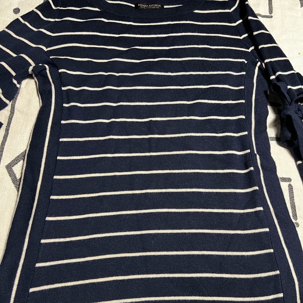 Banana Republic Navy and Cream Striped Sweater with Adorable Sleeve Details